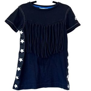 Loud Apparel Black Short Sleeve Fringe Stars Appliqué Eyes Tunic Shirt Size 6